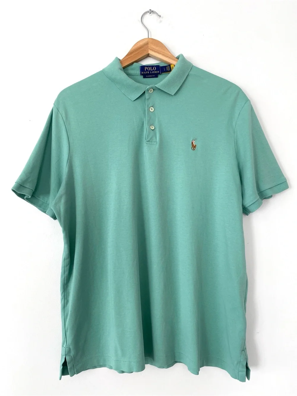 Polo by Ralph Lauren Seafoam Green Short Sleeve Polo Shirt Sz L Multicolor Pony - Picture 4 of 10